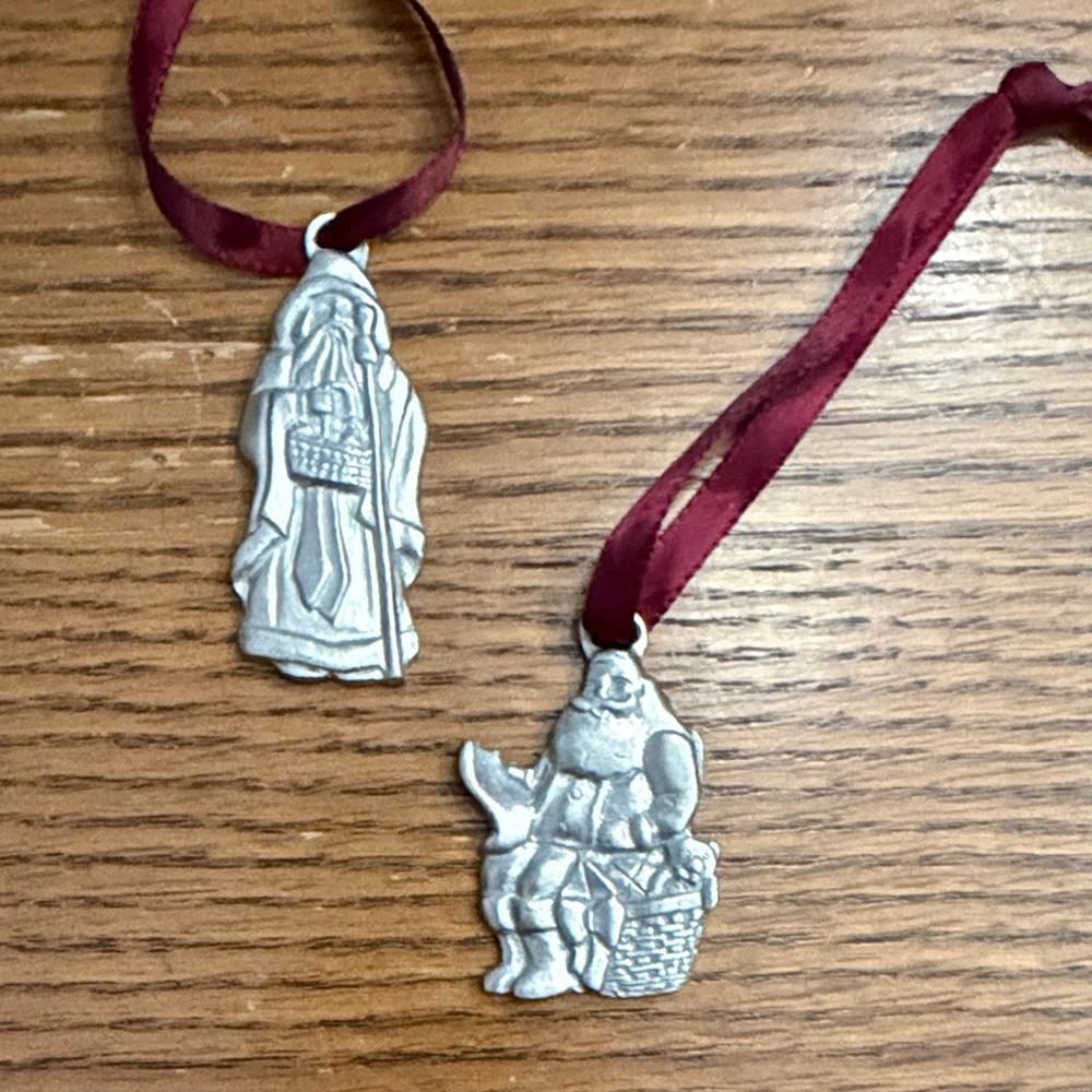 Longaberger Pewter Santa Ornaments Set of 2